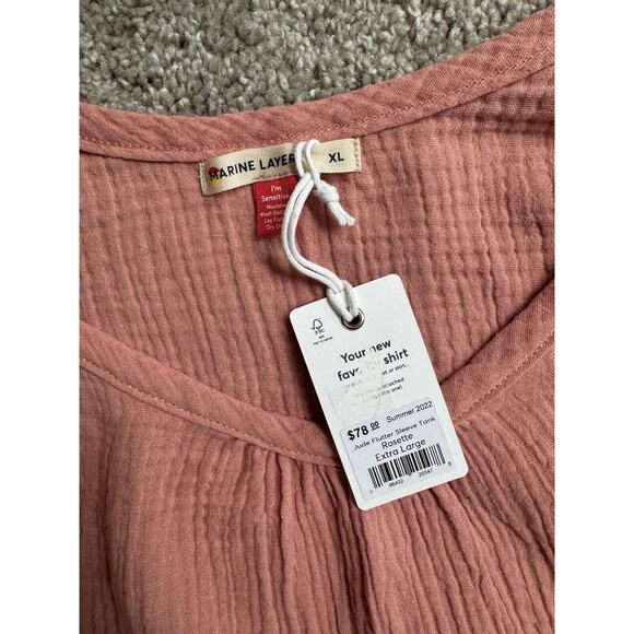 NWT Marine Layer Jude Flutter Sleeve Crepe Knit Rosette Pink Tank Top Size XL - Picture 8 of 9